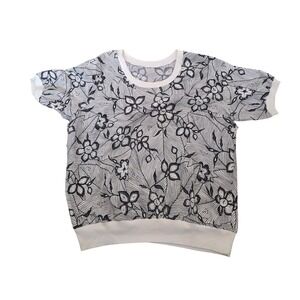 Floral Print White T Shirt Short Sleeve Casual Top m/l (L6)